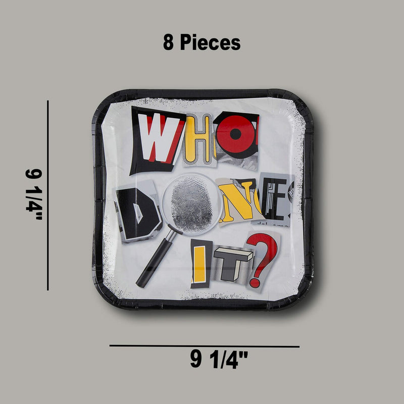 8 Count Mystery Party Who Done It Square Paper Dinner Plates 9 1/4 Inch for Themed Events