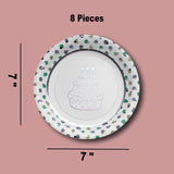 8 Count Birthday Cake Paper Plates Polka Dot Trim Party 7"