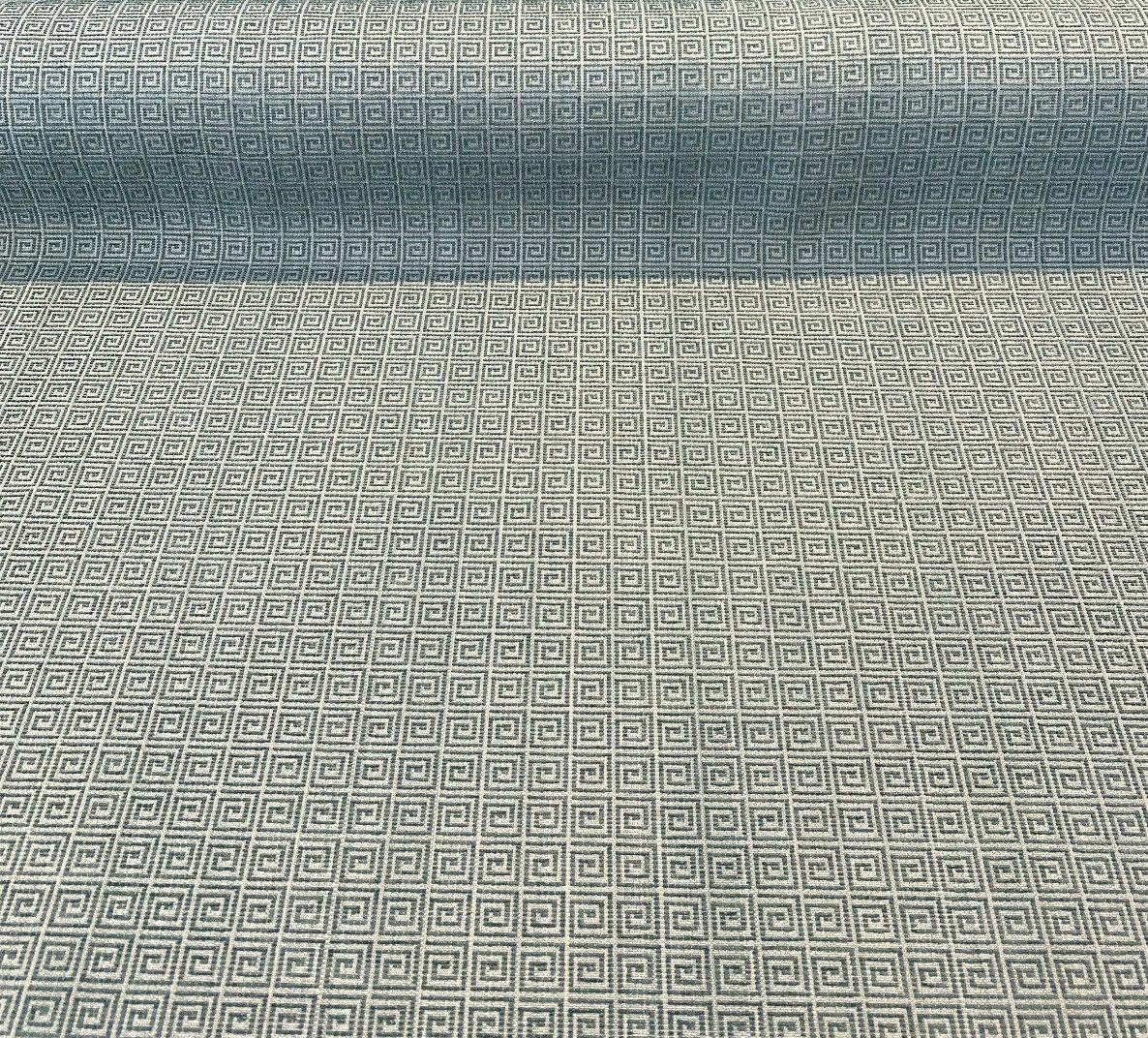 Greek Key Azure Tide Alexis Brocade Jacquard Fabric - Azure Tide Green, Greek Key On Stria Warp, 54" Width (1 Yard)