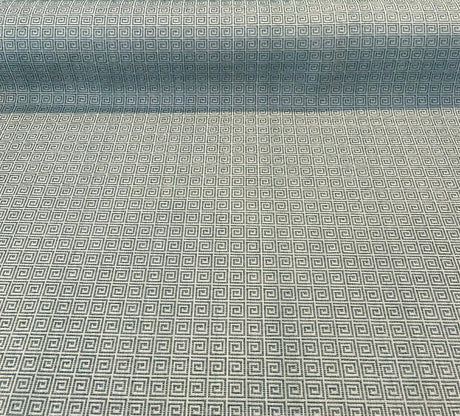 Greek Key Azure Tide Alexis Brocade Jacquard Fabric - Azure Tide Green, Greek Key On Stria Warp, 54" Width (1 Yard)