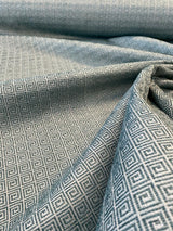 Greek Key Azure Tide Alexis Brocade Jacquard Fabric - Azure Tide Green, Greek Key On Stria Warp, 54" Width (1 Yard)