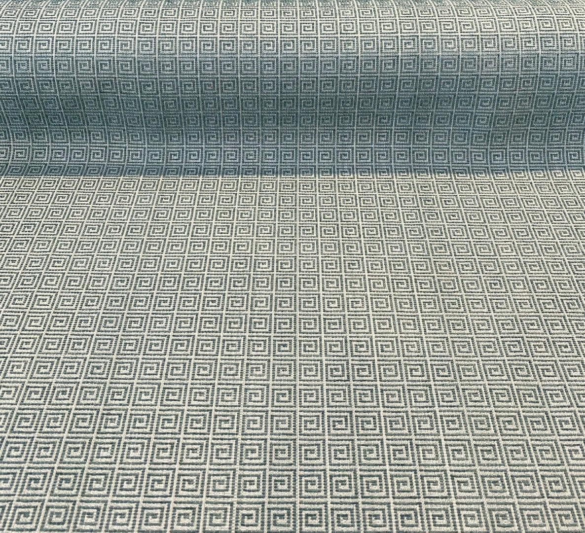 Greek Key Azure Tide Alexis Brocade Jacquard Fabric - Azure Tide Green, Greek Key On Stria Warp, 54" Width (1 Yard)