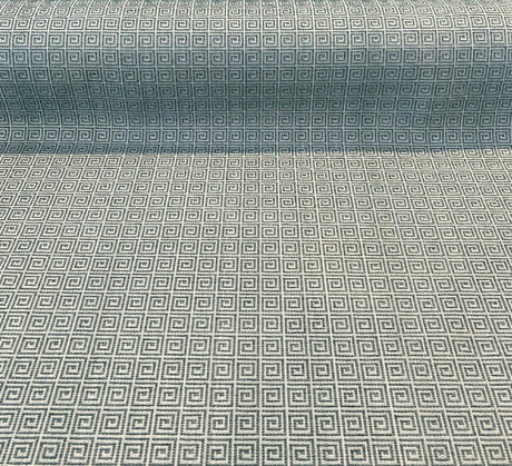 Greek Key Azure Tide Alexis Brocade Jacquard Fabric - Azure Tide Green, Greek Key On Stria Warp, 54" Width (1 Yard)