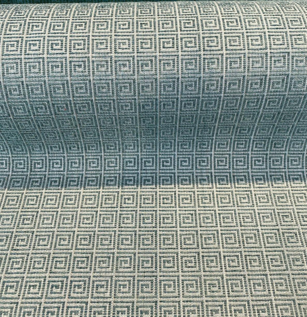 Greek Key Azure Tide Alexis Brocade Jacquard Fabric - Azure Tide Green, Greek Key On Stria Warp, 54" Width (1 Yard)