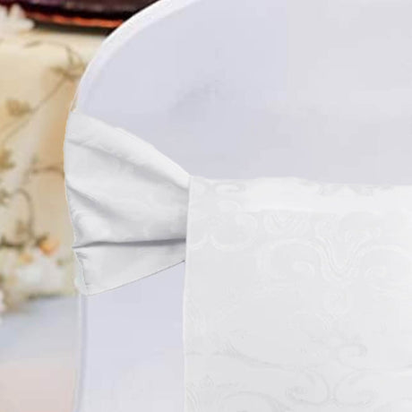 10 Pieces White Versailles Damask Jacquard Chair Sashes 7.5"x108" Elegant Polyester