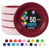 50 Count Burgundy Paper Plates 9 Inch Elegant Disposable Dinnerware for Parties and Events