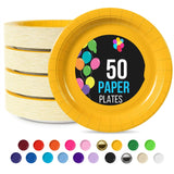 50 Count Yellow Paper Plates 9 Inch Durable Disposable Dinnerware for Parties and Events