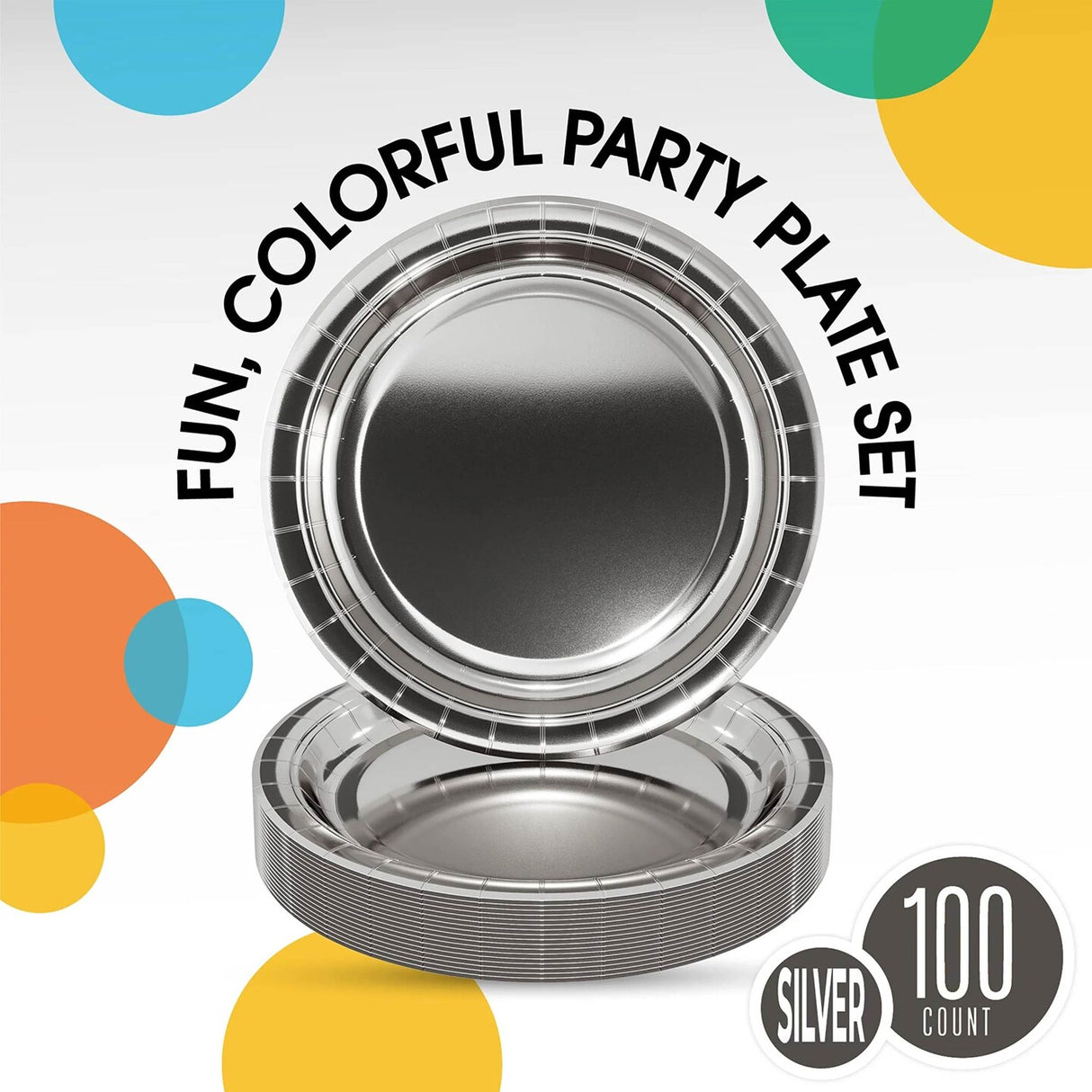 100 Count Reflective Silver Paper Plates Elegant Disposable Party Dinnerware for Weddings and Events 9 Inch