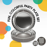 100 Count Reflective Silver Paper Plates Elegant Disposable Party Dinnerware for Weddings and Events 9 Inch