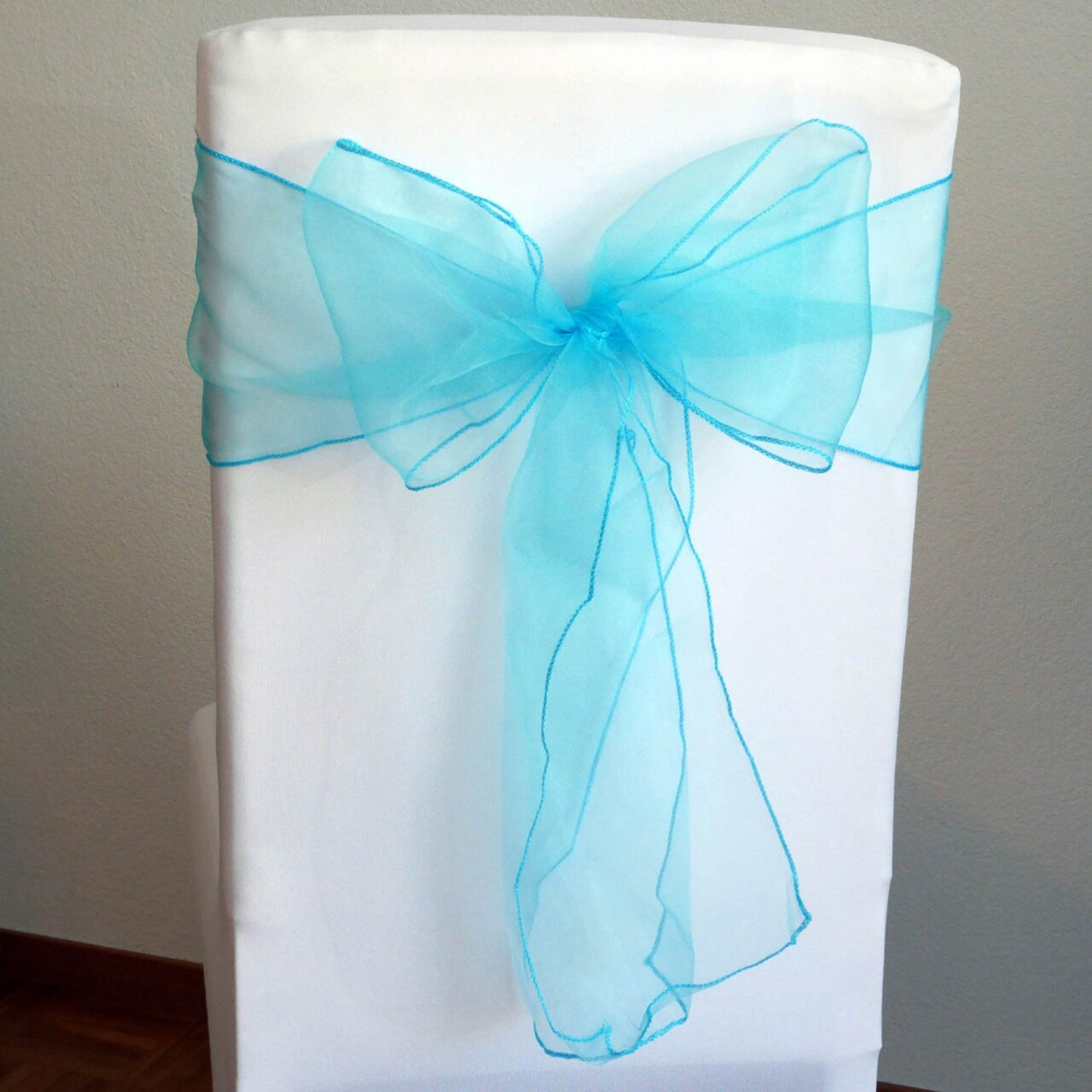 10 Pieces Satin Chair Bands, 8"x108" Elegant Event Wraps Tiff Blue/Aqua Blue