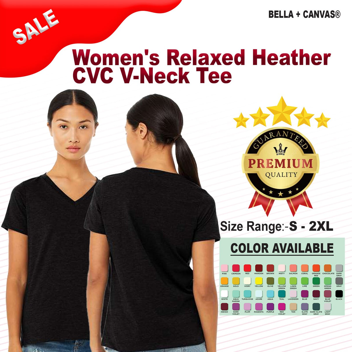 BELLA + CANVAS® Women's Relaxed Heather CVC V-Neck Short Sleeve Tee - 6405CVC