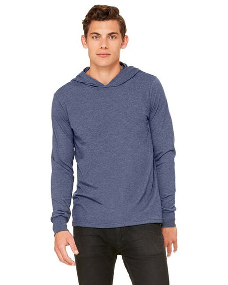 BELLA + CANVAS Jersey Hooded Long Sleeve Tee in Heather Navy