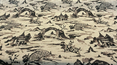 Nanping Toile Chinoiserie Black Basketweave Polyester Fabric - Black Toile, Basketweave, 54" Width (1 Yard)