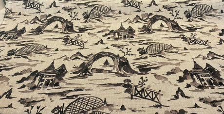 Nanping Toile Chinoiserie Black Basketweave Polyester Fabric - Black Toile, Basketweave, 54" Width (1 Yard)