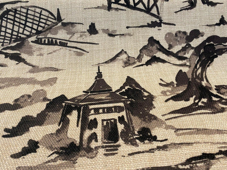 Nanping Toile Chinoiserie Black Basketweave Polyester Fabric - Black Toile, Basketweave, 54" Width (1 Yard)