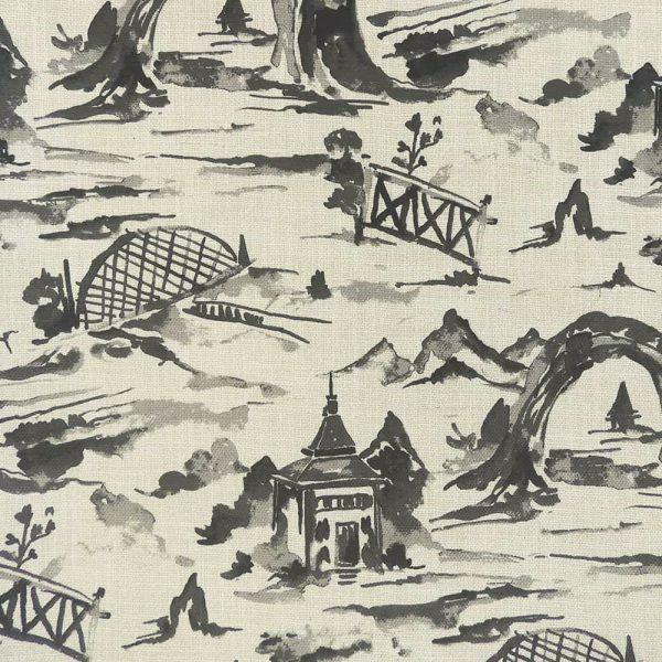 Nanping Toile Chinoiserie Black Basketweave Polyester Fabric - Black Toile, Basketweave, 54" Width (1 Yard)