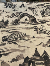 Nanping Toile Chinoiserie Black Basketweave Polyester Fabric - Black Toile, Basketweave, 54" Width (1 Yard)