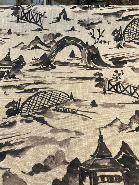 Nanping Toile Chinoiserie Black Basketweave Polyester Fabric - Black Toile, Basketweave, 54" Width (1 Yard)