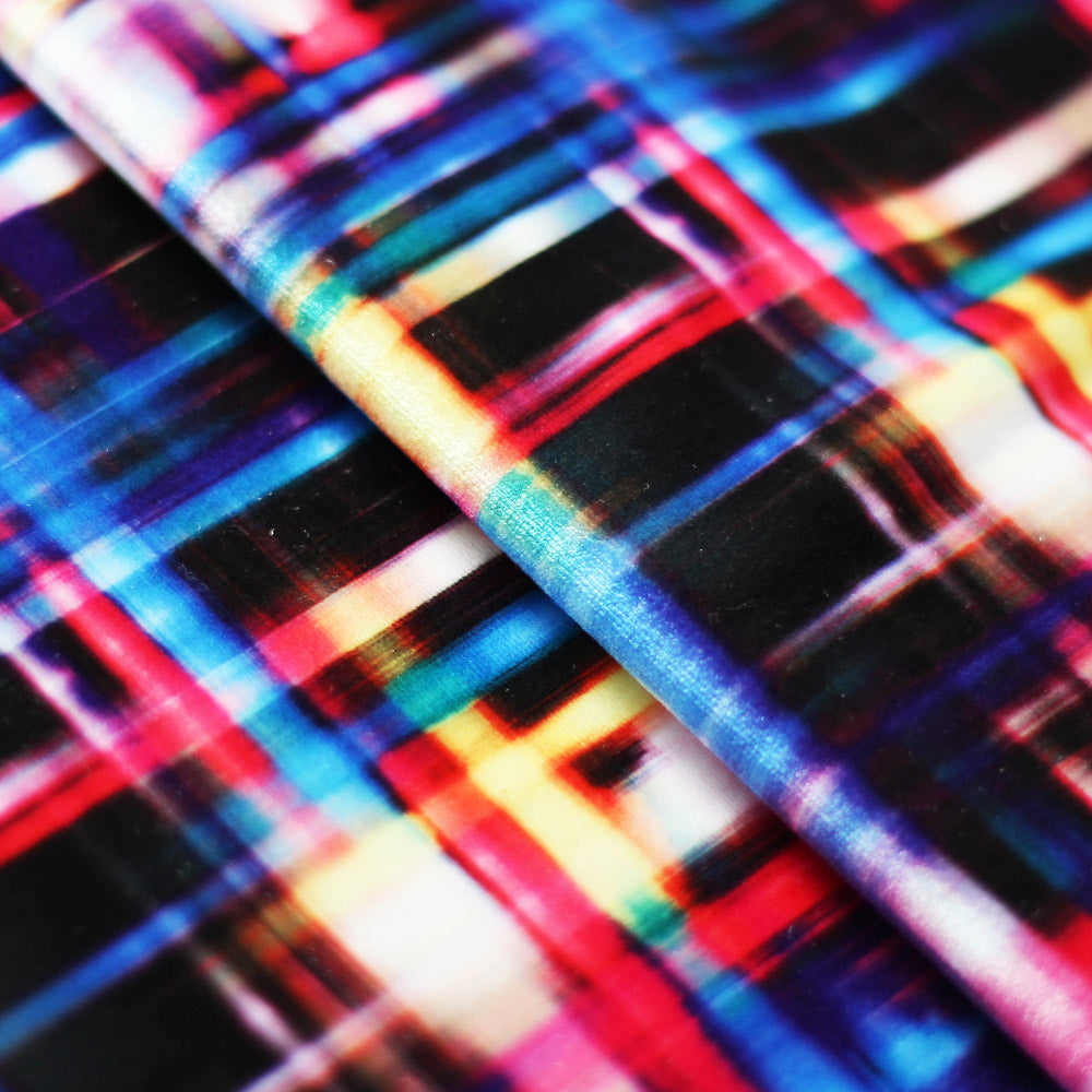 Optic Plaid Polyester Spandex Fabric - Blue And Multi Plaid, 58/60" Width (1 Yard)