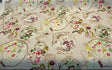 Quinn Linen Asian Porcelain Print Polyester Fabric - Beige Background, Purple Green Pink Accents, 56" Width (By The Yard)