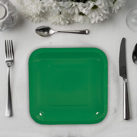 24 Count Green Square Paper Dessert Plates for Birthday Wedding Baby Shower Party Use 7"