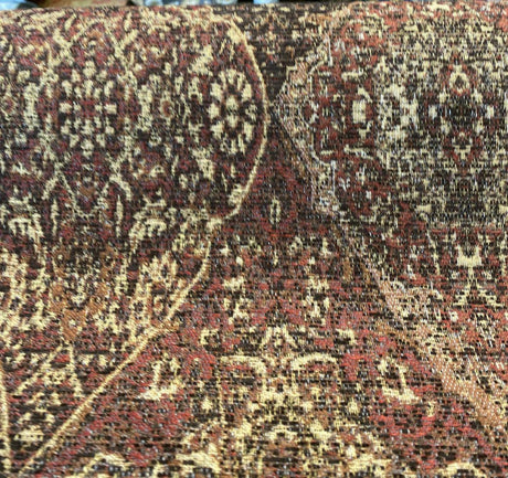Tabriz Vicuna Chenille Fabric - Diamond Medallion, Rust Brown Burgundy, 56" Width (1 Yard)