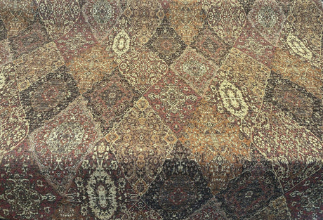 Tabriz Vicuna Chenille Fabric - Diamond Medallion, Rust Brown Burgundy, 56" Width (1 Yard)