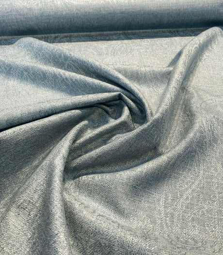 Tallulah Blue Slate Paisley Turbo Jacquard Polyester Fabric - Blue Slate Paisley Damask, 55" Width (1 Yard)