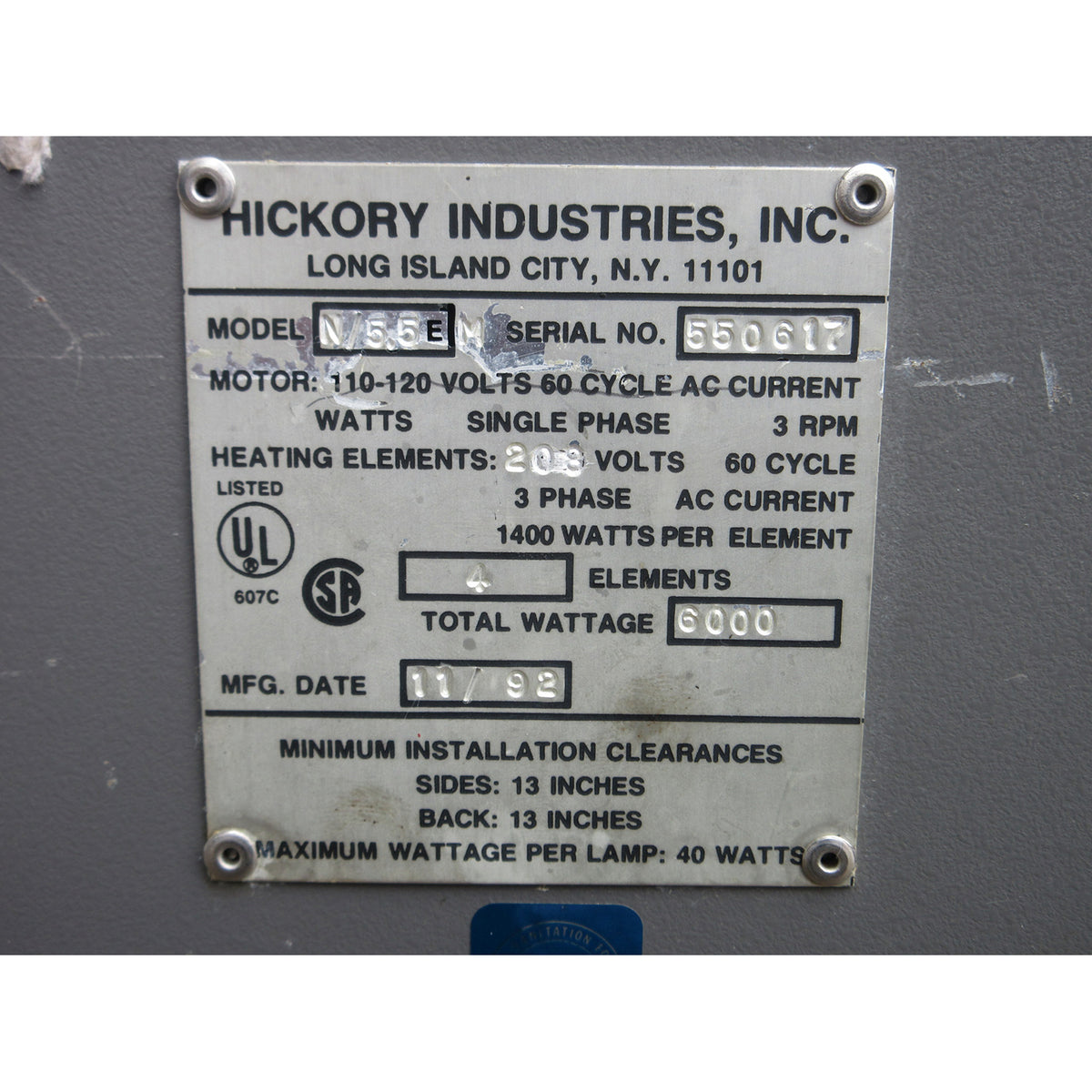 Hickory N/5.5 E Rotisserie 5 Spit, Electric, Used Excellent Condition