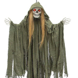 35 1/2" Light Up Hanging Long Hair Skeleton Reaper Halloween Decoration