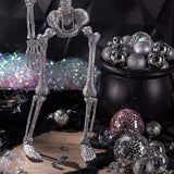 Hanging Silver Skeleton Halloween Decoration Encrusted with Multicolor Jewelry 35 1/2 Inch