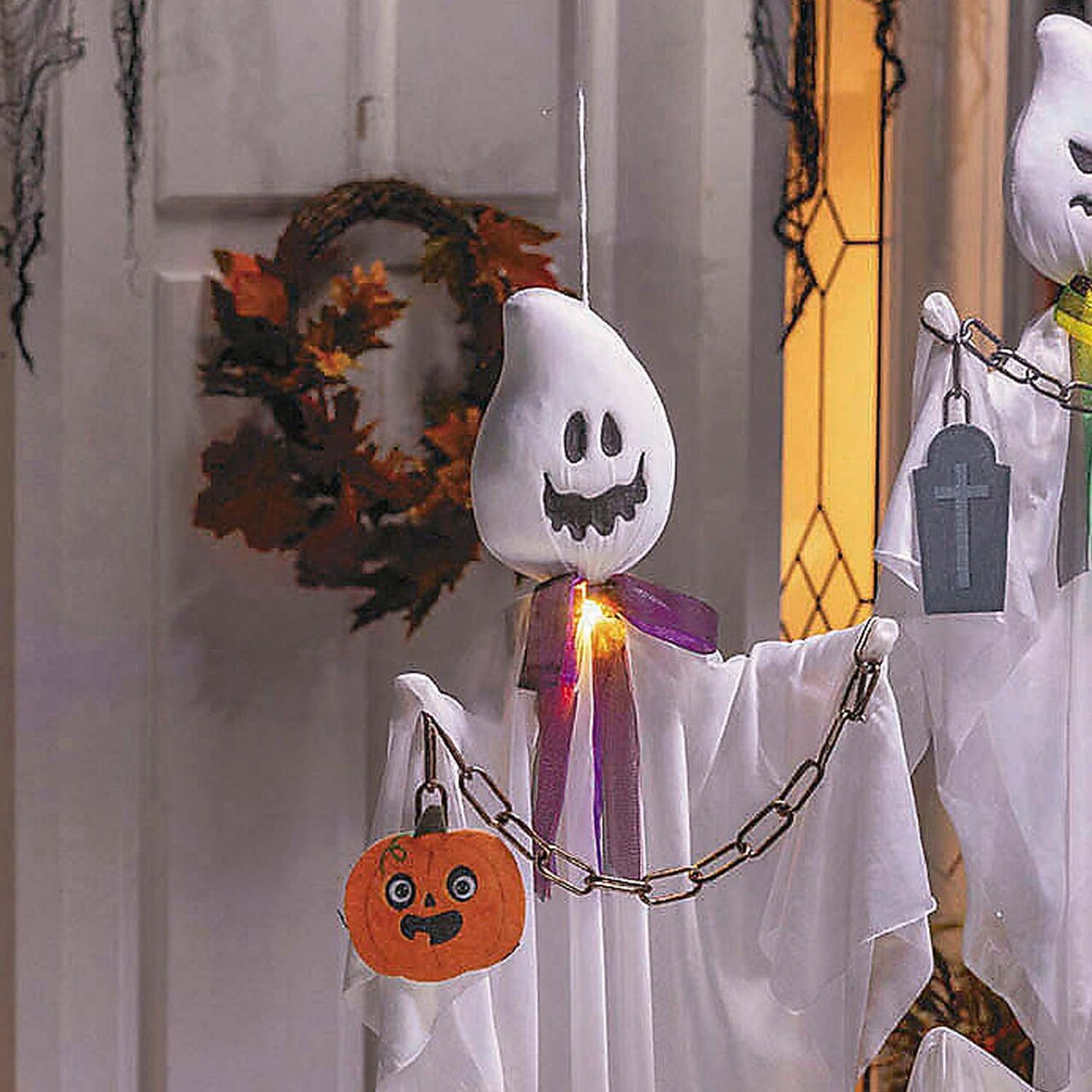 27 1/2 Inch Hanging White Ghosts Halloween Decoration Set of 3