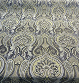 Damask Jaclyn Silver Chenille Fabric - Silver Beige Charcoal Damask, 58" Width (1 Yard)