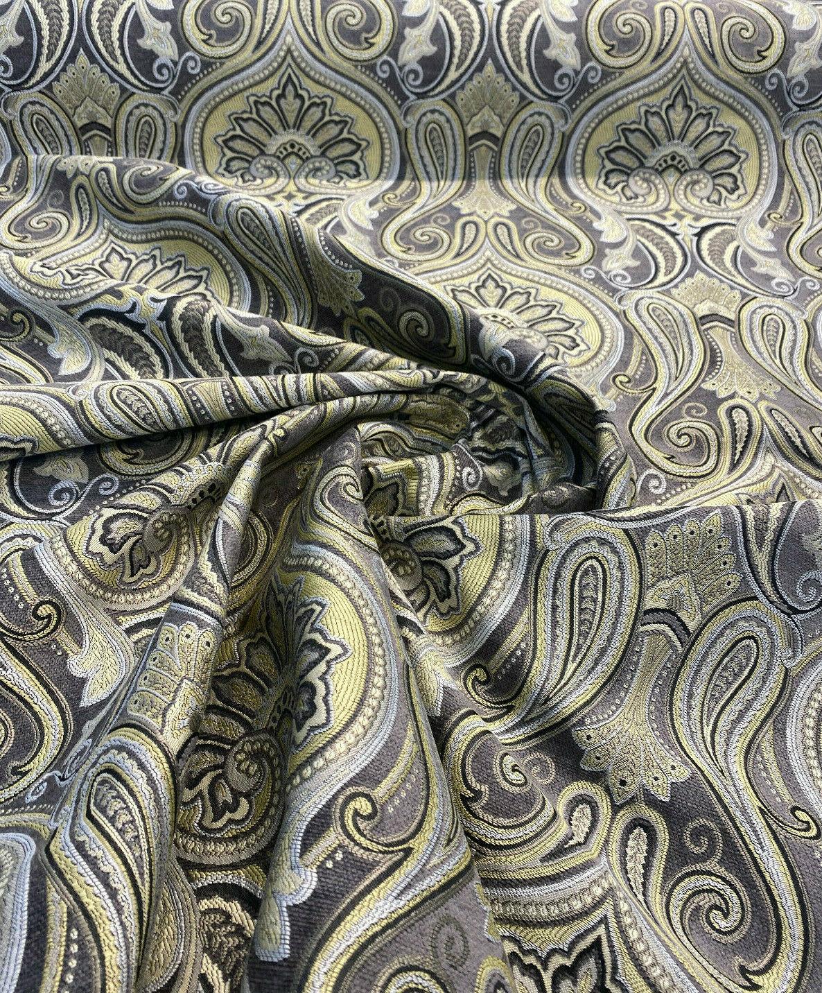 Damask Jaclyn Silver Chenille Fabric - Silver Beige Charcoal Damask, 58" Width (1 Yard)