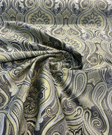 Damask Jaclyn Silver Chenille Fabric - Silver Beige Charcoal Damask, 58" Width (1 Yard)