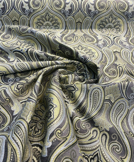 Damask Jaclyn Silver Chenille Fabric - Silver Beige Charcoal Damask, 58" Width (1 Yard)