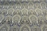 Damask Jaclyn Silver Chenille Fabric - Silver Beige Charcoal Damask, 58" Width (1 Yard)