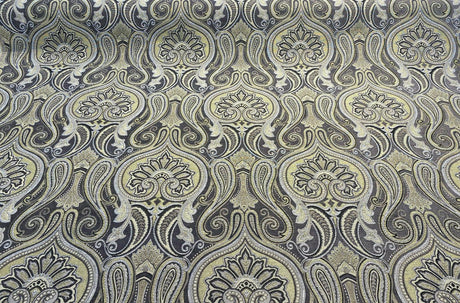 Damask Jaclyn Silver Chenille Fabric - Silver Beige Charcoal Damask, 58" Width (1 Yard)