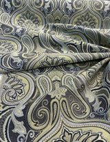 Damask Jaclyn Silver Chenille Fabric - Silver Beige Charcoal Damask, 58" Width (1 Yard)