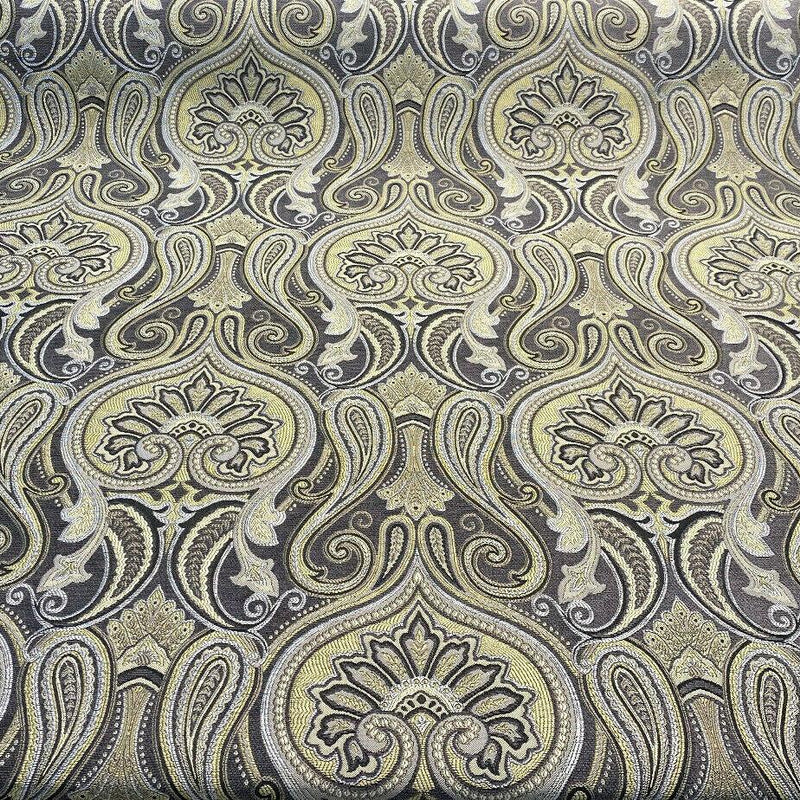 Damask Jaclyn Silver Chenille Fabric - Silver Beige Charcoal Damask, 58" Width (1 Yard)