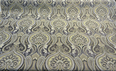 Damask Jaclyn Silver Chenille Fabric - Silver Beige Charcoal Damask, 58" Width (1 Yard)
