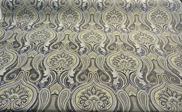 Damask Jaclyn Silver Chenille Fabric - Silver Beige Charcoal Damask, 58" Width (1 Yard)