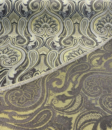 Damask Jaclyn Silver Chenille Fabric - Silver Beige Charcoal Damask, 58" Width (1 Yard)