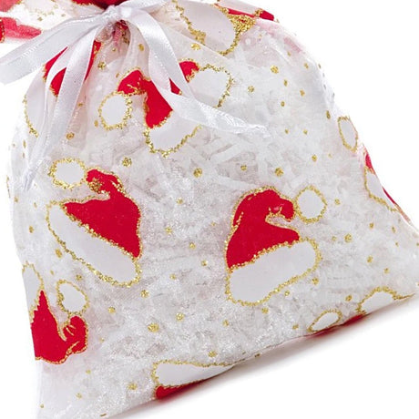 White Santa Hat Gift Bags Holiday Themed 4” x 6” Pouches