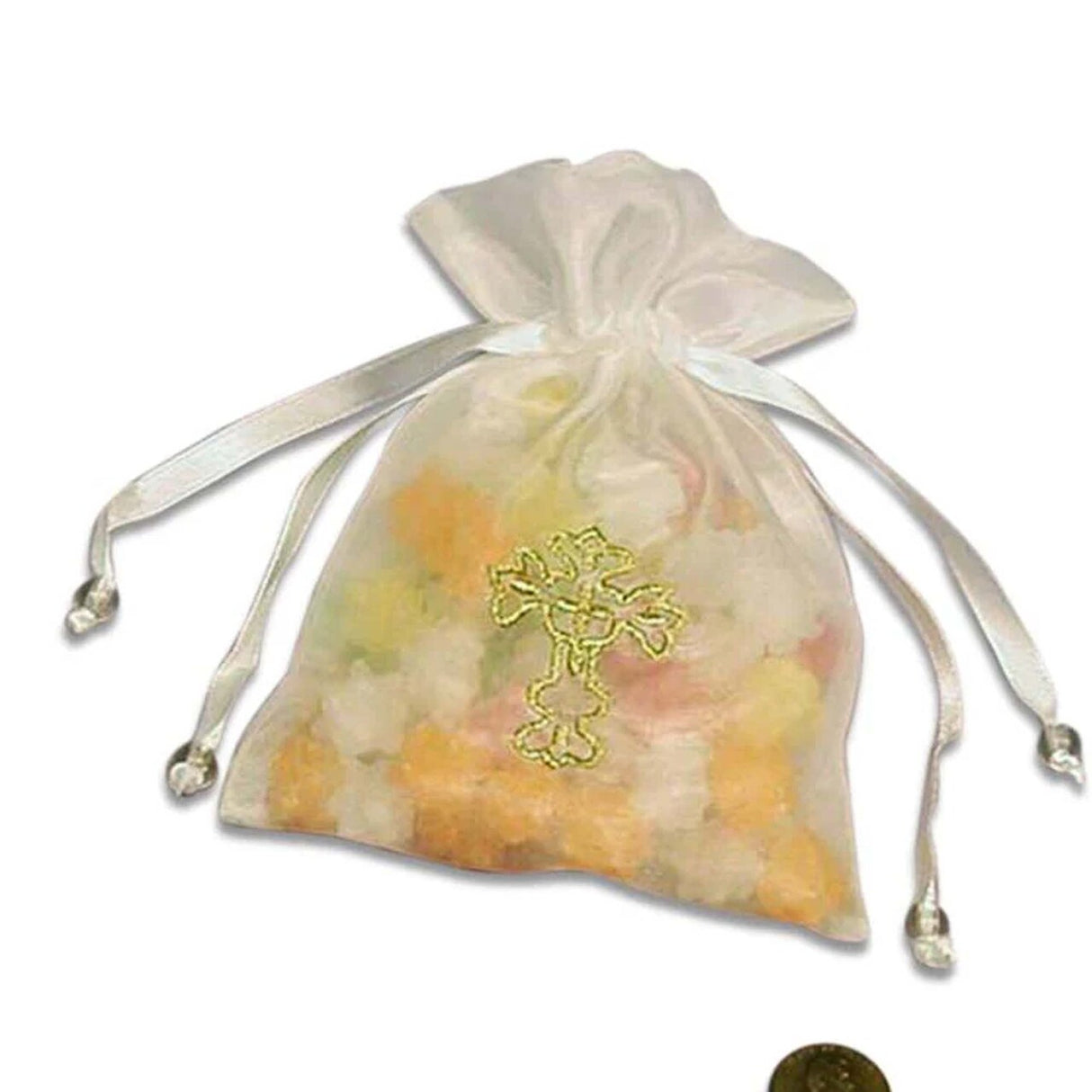 Golden Cross Embroidered Organza Bags 3 1/4'' x 4 3/4'' Gifts