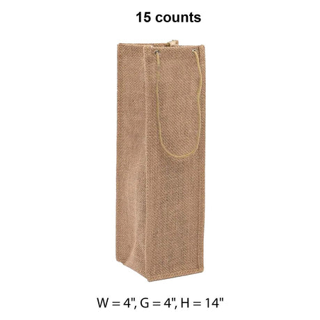 Jute Cord Handle Wine Bags 4 '' X 4 '' X 14 '' Natural