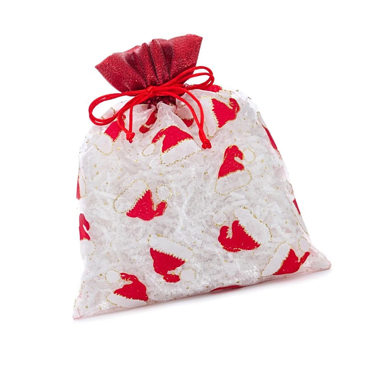 White & Red Santa Hats Sheer Bags 8” x 10” Holiday Packaging