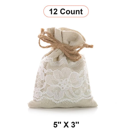Natural/White Linen & Lace Fabric Bags 5 '' x 3 ''