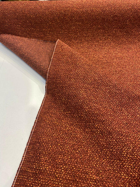 Presley Red Henna Tweed Chenille Upholstery Fabric - Maroon Red With Gold And Black Specs, 56" Width (1 Yard)