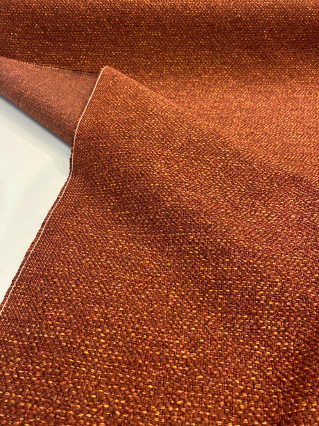 Presley Red Henna Tweed Chenille Upholstery Fabric - Maroon Red With Gold And Black Specs, 56" Width (1 Yard)